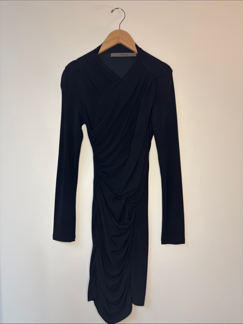 Enza Costa Black Long Sleeve Draped Midi Dress